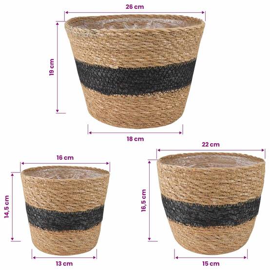Paniers à plantes herbe de mer naturel et noir 26 x 26 x 19 cm, Poids:0.81kg - PANGIVO - Image 8