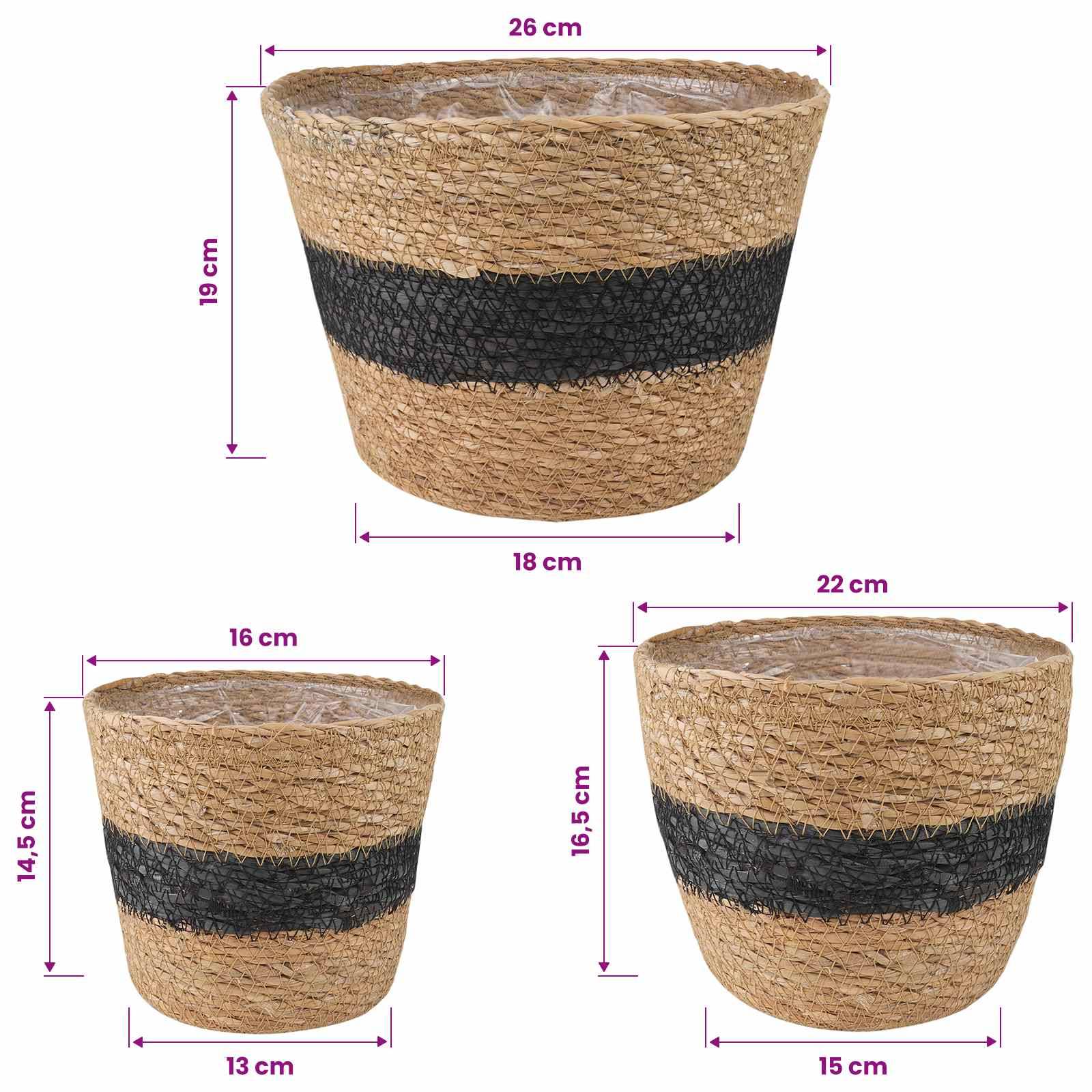 Paniers à plantes herbe de mer naturel et noir 26 x 26 x 19 cm, Poids:0.81kg - PANGIVO - Image 8