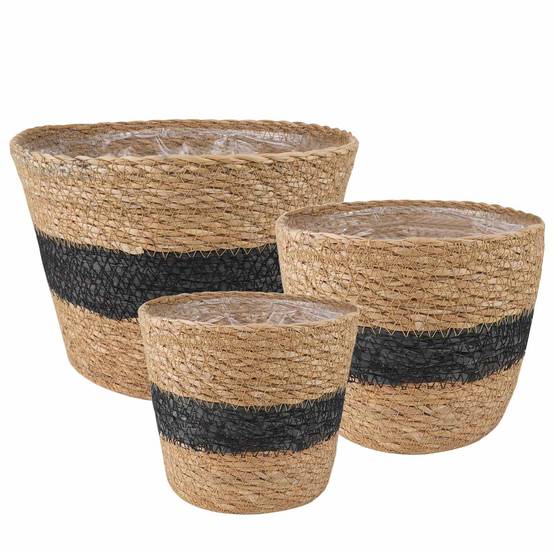 Paniers à plantes herbe de mer naturel et noir 26 x 26 x 19 cm, Poids:0.81kg - PANGIVO - Image 2