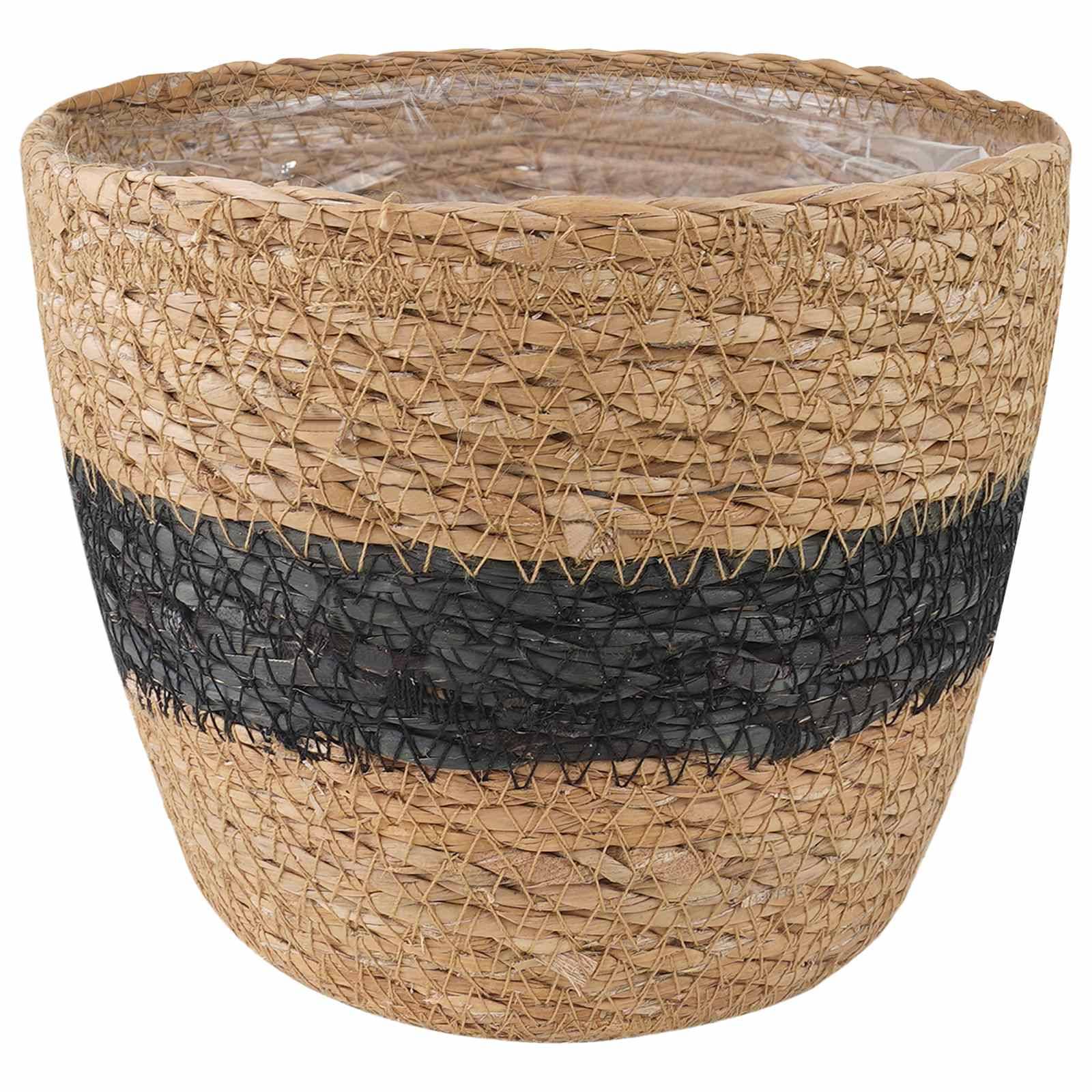 Paniers à plantes herbe de mer naturel et noir 26 x 26 x 19 cm, Poids:0.81kg - PANGIVO - Image 4