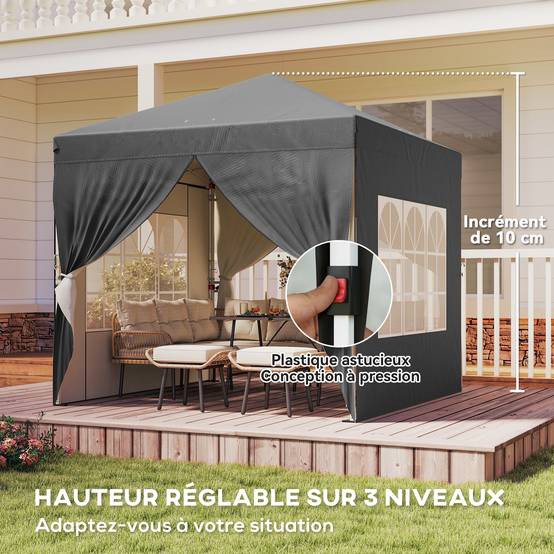 Tonnelle pliante acier gris foncé 250 x 250 x 270 cm - PANGIVO - Image 10