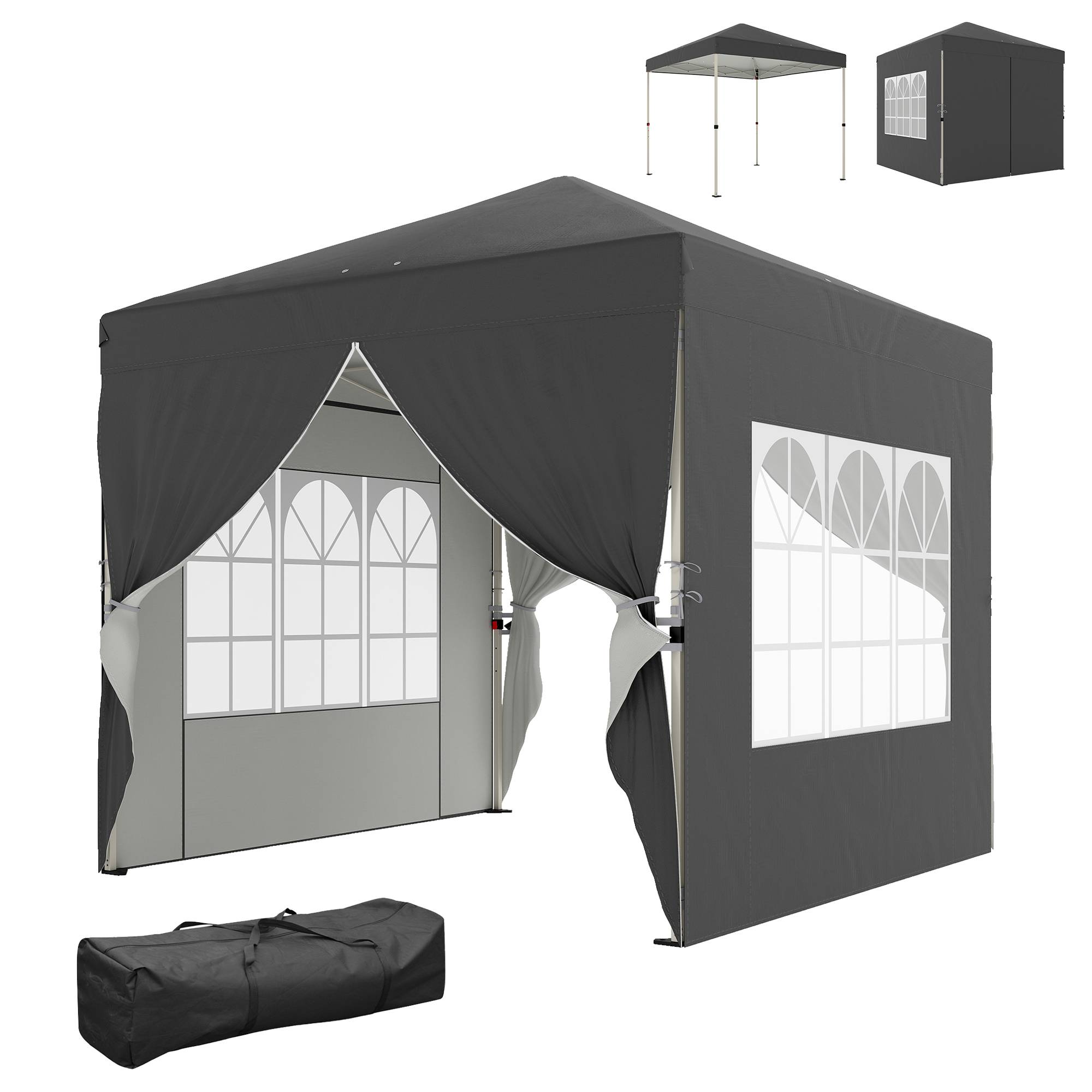 Tonnelle pliante acier gris foncé 250 x 250 x 270 cm - PANGIVO - Image 2