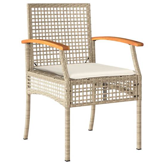 Lot de 4 Chaises de jardin | Chaise d'extérieur coussins beige résine tressée acacia - Image 5