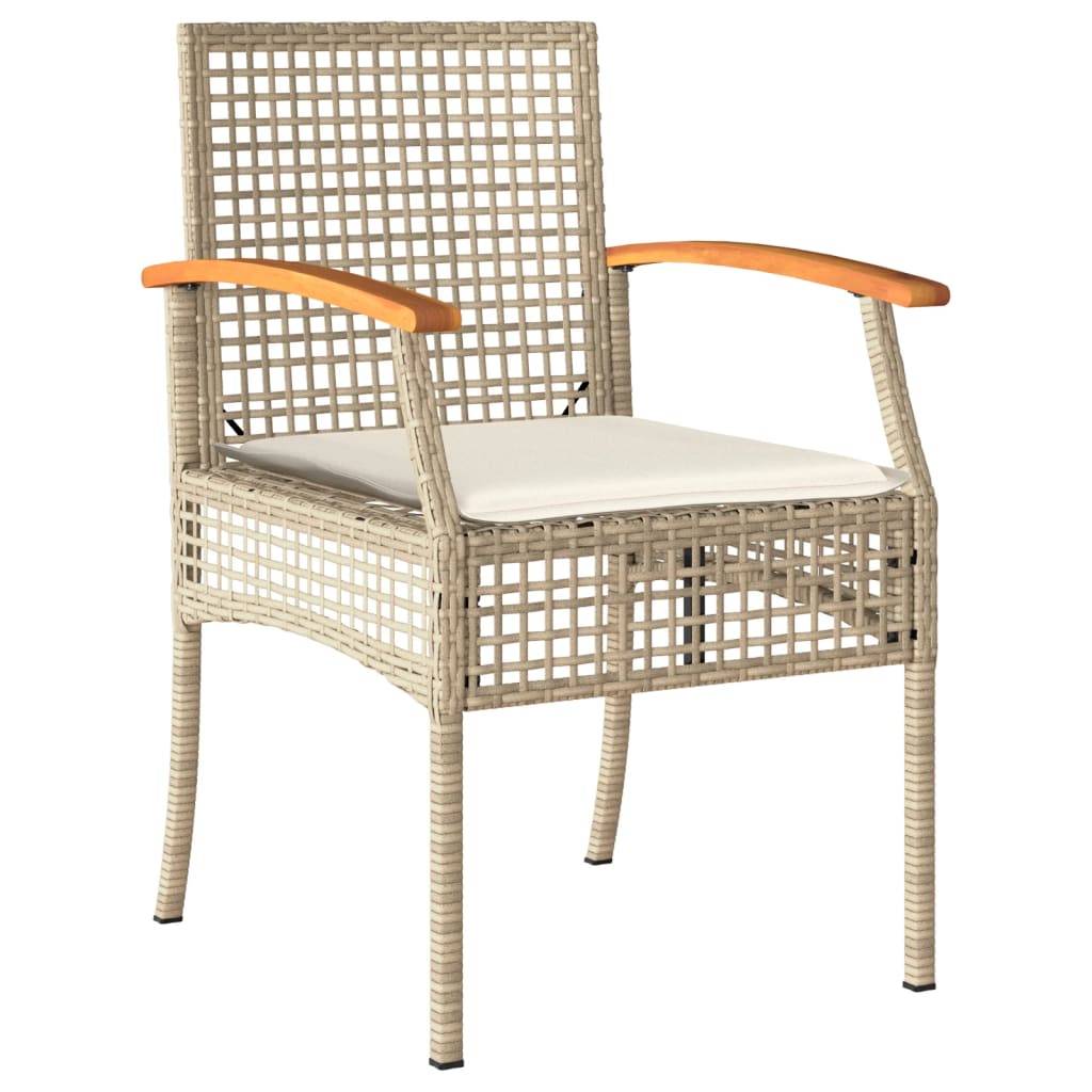 Lot de 4 Chaises de jardin | Chaise d'extérieur coussins beige résine tressée acacia - Image 5