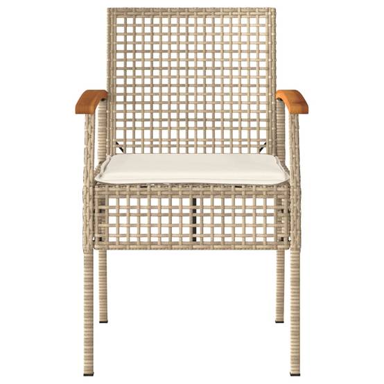 Lot de 4 Chaises de jardin | Chaise d'extérieur coussins beige résine tressée acacia - Image 4