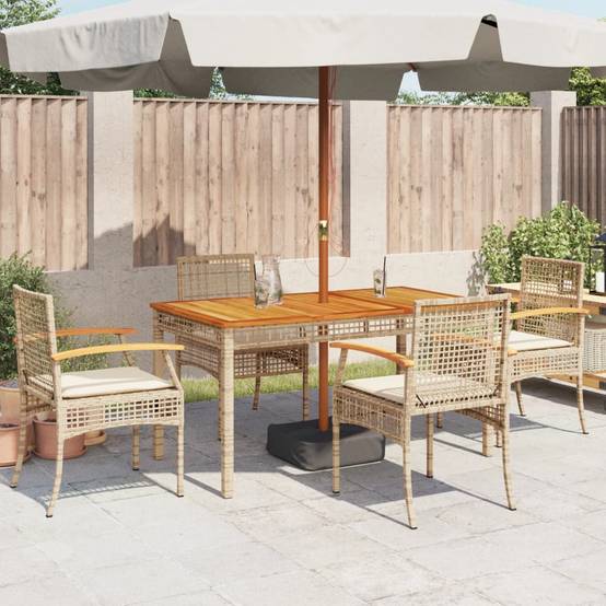 Lot de 4 Chaises de jardin | Chaise d'extérieur coussins beige résine tressée acacia - Image 3
