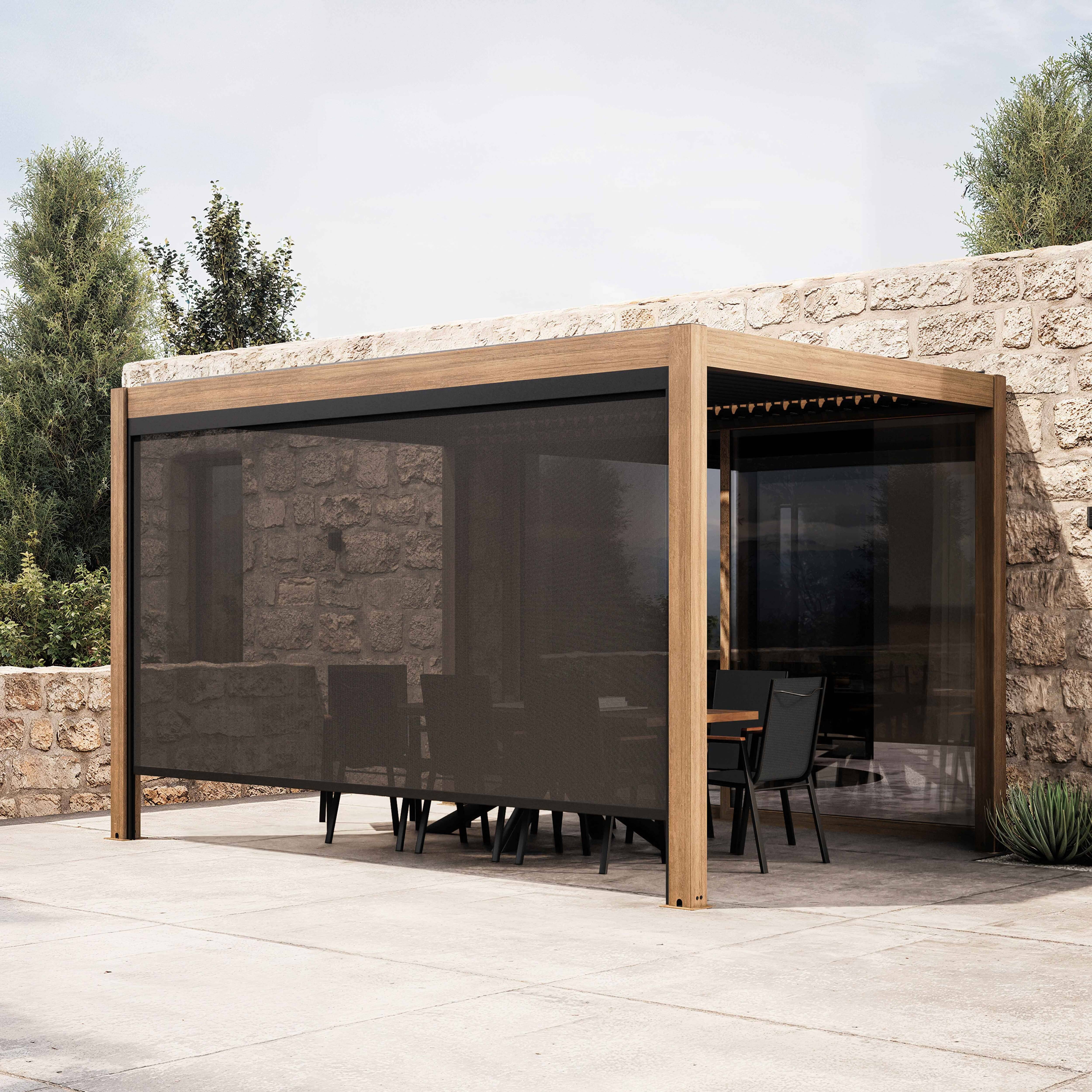 Oviala - Pergola bioclimatique autoportée 3x4 m et 1 store bois gris Athenes - Oviala - Image 1