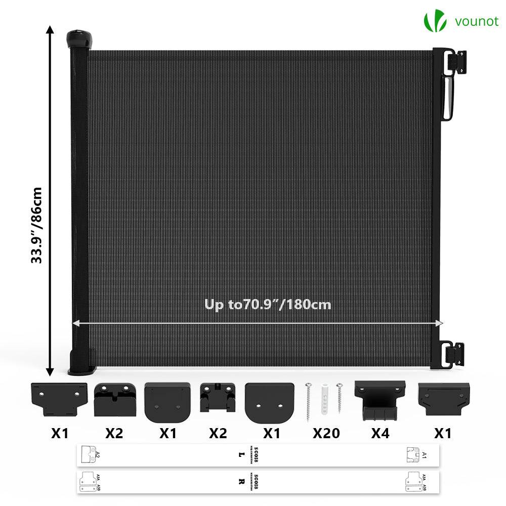 Barrière de sécurité rétractable à 180cm noir - Double verrouillage à une main - Pour bébé enfant et chien - VOUNOT® - Image 7