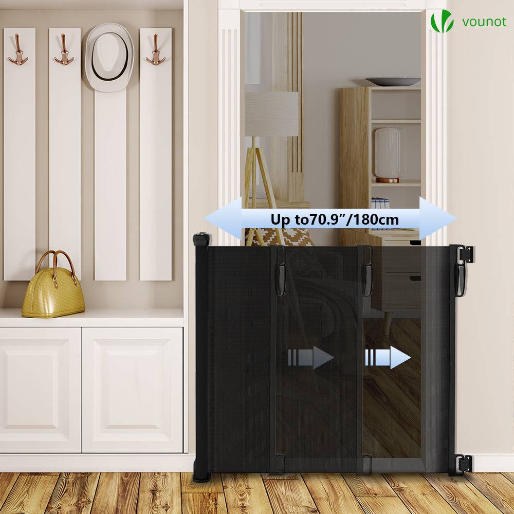 Barrière de sécurité rétractable à 180cm noir - Double verrouillage à une main - Pour bébé enfant et chien - VOUNOT® - Image 2