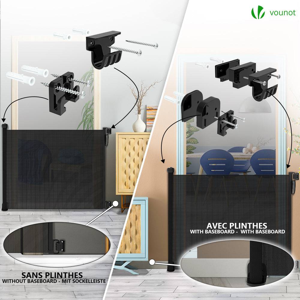 Barrière de sécurité rétractable à 180cm noir - Double verrouillage à une main - Pour bébé enfant et chien - VOUNOT® - Image 4