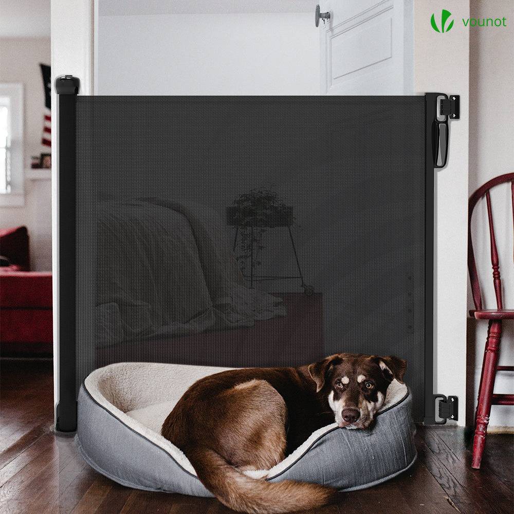 Barrière de sécurité rétractable à 180cm noir - Double verrouillage à une main - Pour bébé enfant et chien - VOUNOT® - Image 6