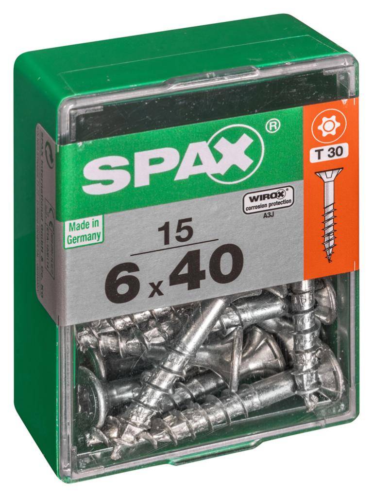 Spax - Lot de 15 vis acier tête autofraisée plate SPAX, Diam.6 mm x L.40 mm - Image 1