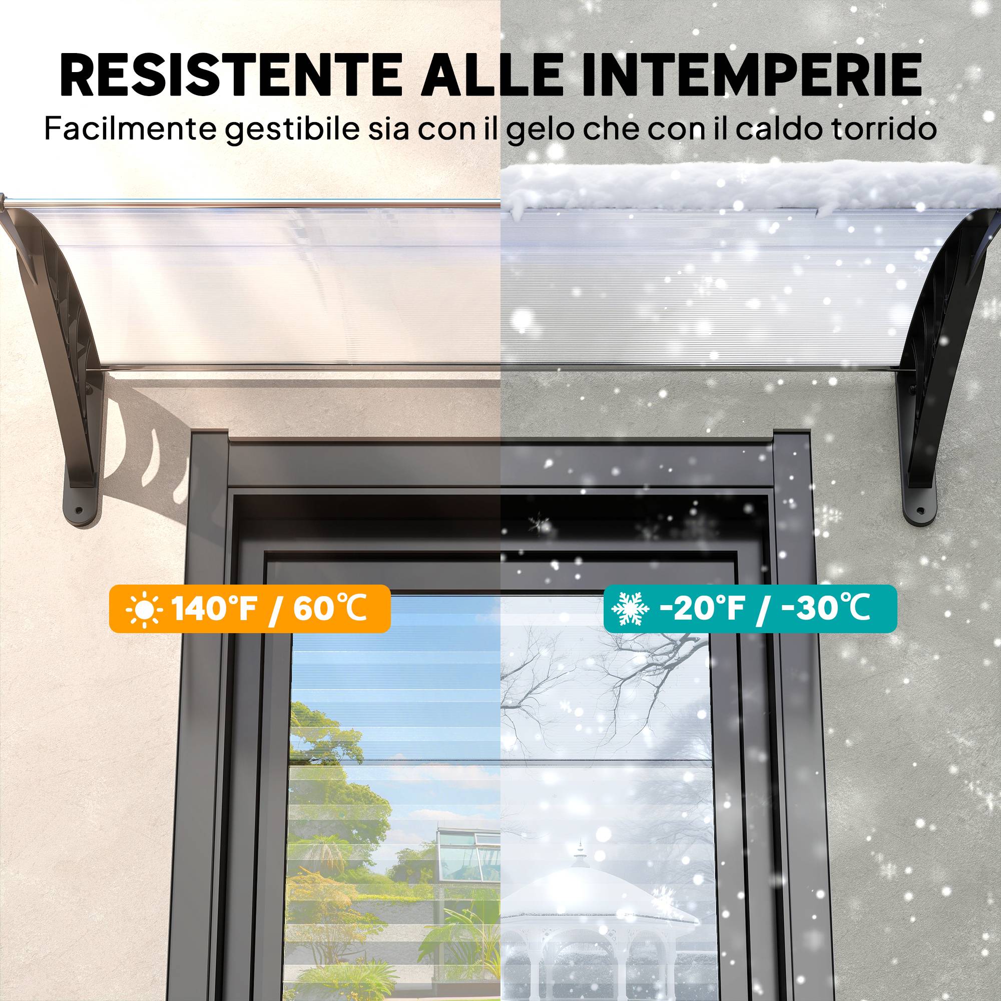 Auvent Porte Polycarbonate Aluminium Marquise Protection Intempéries Anti-UV 122x89cm Transparent - ComfortXL Outdoor Living - Image 8