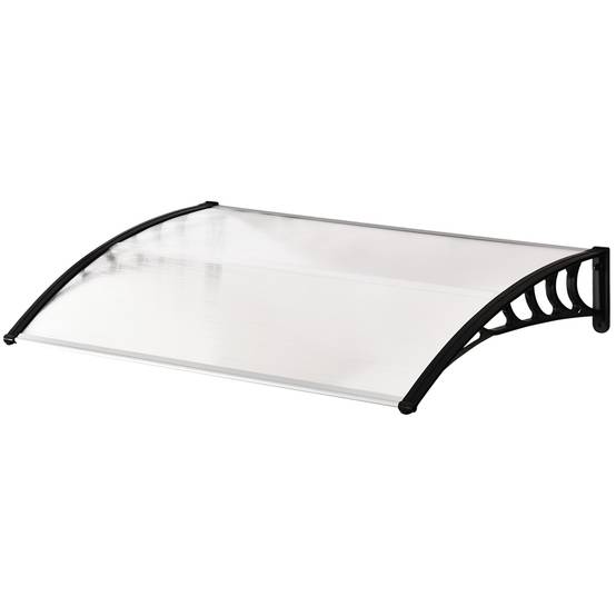 Auvent Porte Polycarbonate Aluminium Marquise Protection Intempéries Anti-UV 122x89cm Transparent - ComfortXL Outdoor Living - Image 2