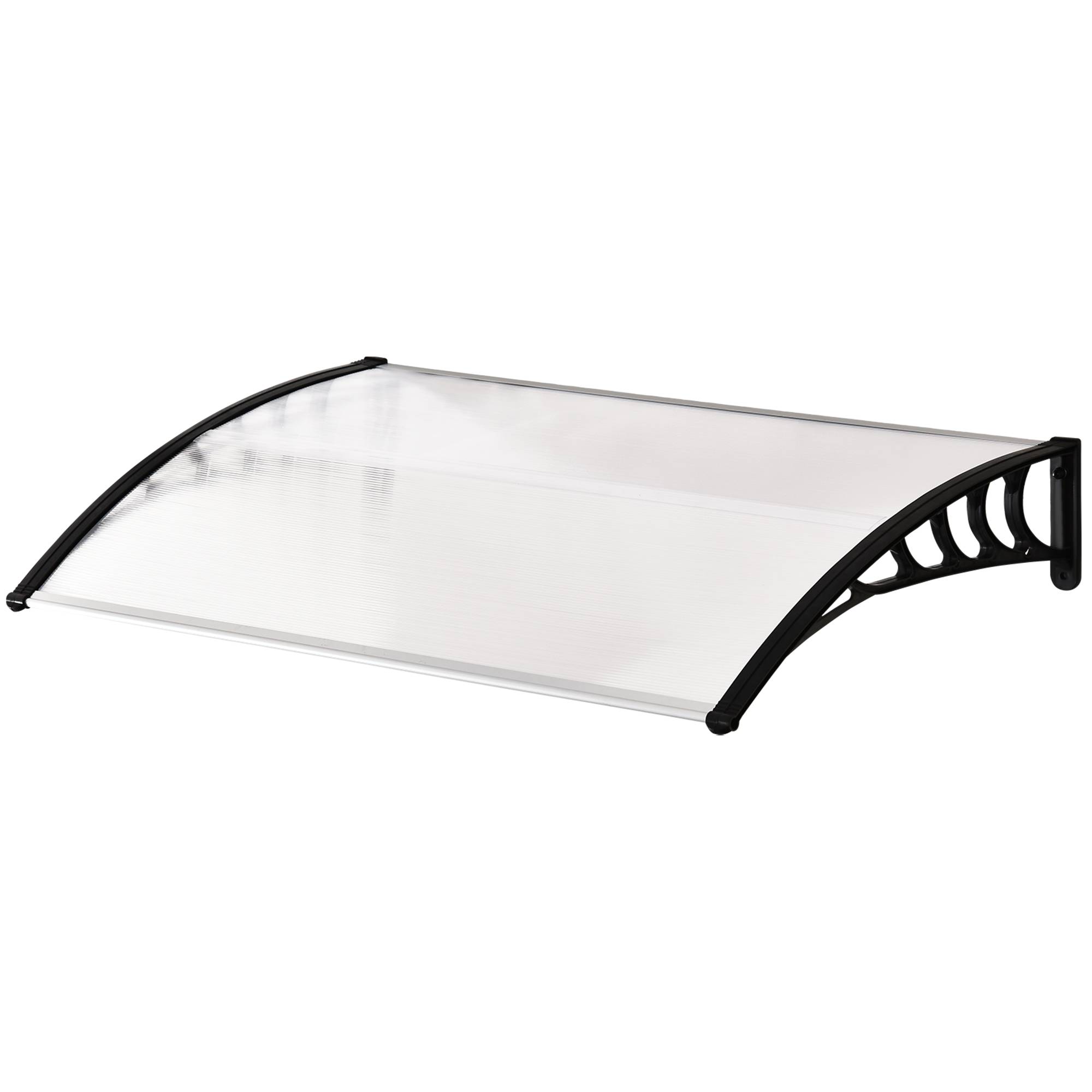 Auvent Porte Polycarbonate Aluminium Marquise Protection Intempéries Anti-UV 122x89cm Transparent - ComfortXL Outdoor Living - Image 2