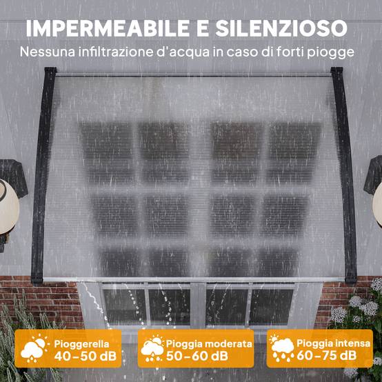 Auvent Porte Polycarbonate Aluminium Marquise Protection Intempéries Anti-UV 122x89cm Transparent - ComfortXL Outdoor Living - Image 7