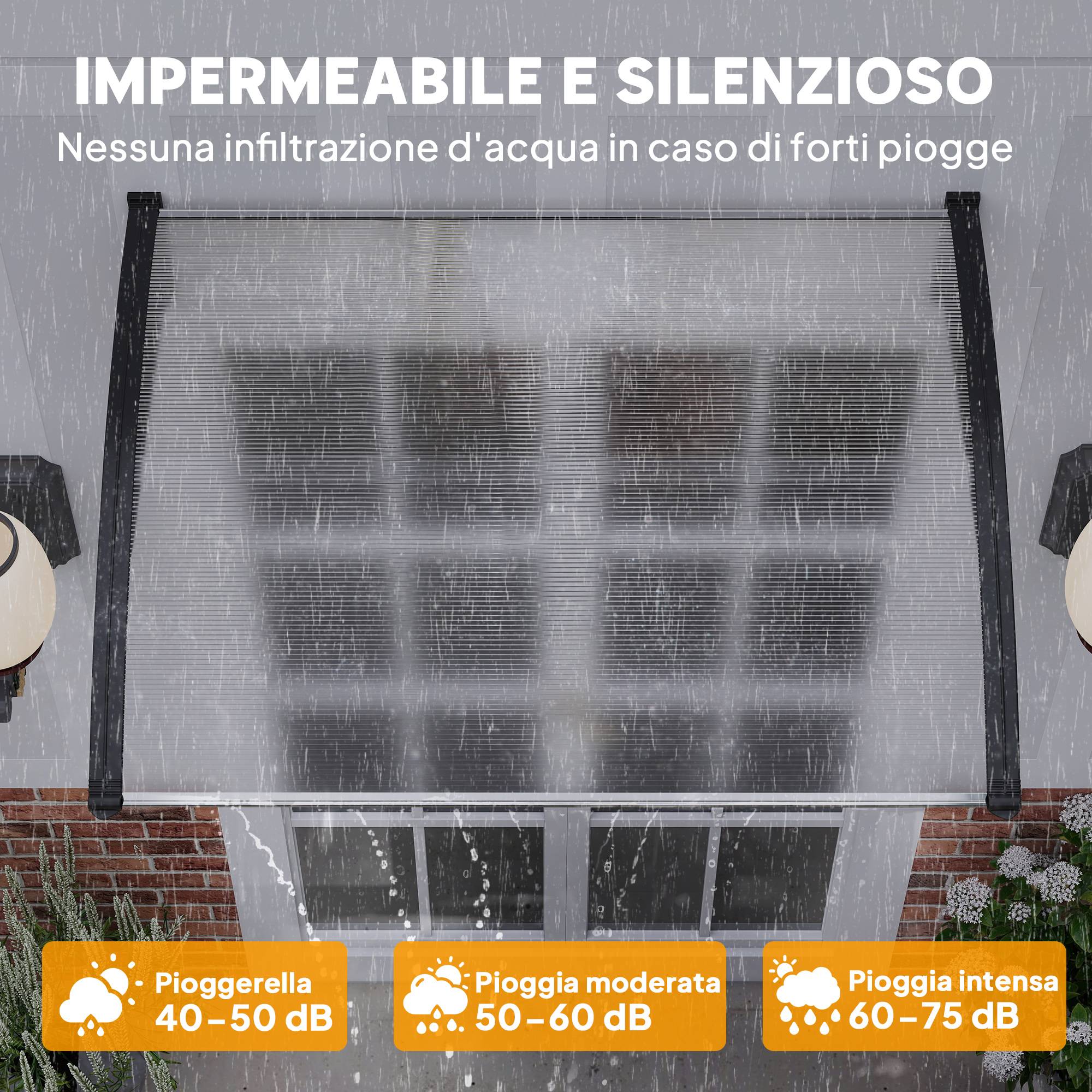 Auvent Porte Polycarbonate Aluminium Marquise Protection Intempéries Anti-UV 122x89cm Transparent - ComfortXL Outdoor Living - Image 7