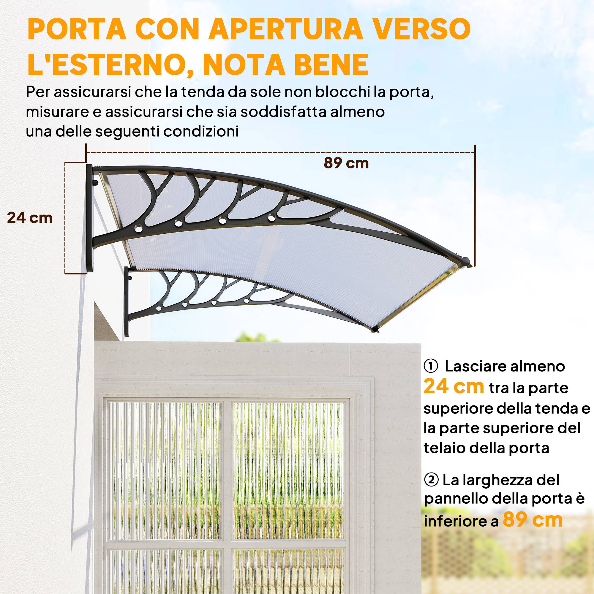 Auvent Porte Polycarbonate Aluminium Marquise Protection Intempéries Anti-UV 122x89cm Transparent - ComfortXL Outdoor Living - Image 9