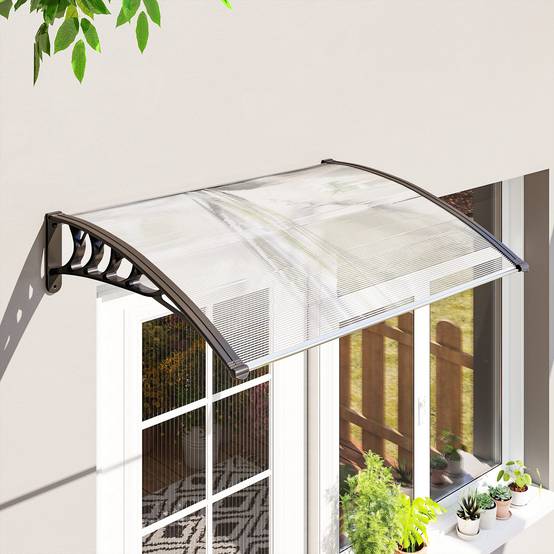 Auvent Porte Polycarbonate Aluminium Marquise Protection Intempéries Anti-UV 122x89cm Transparent - ComfortXL Outdoor Living - Image 4