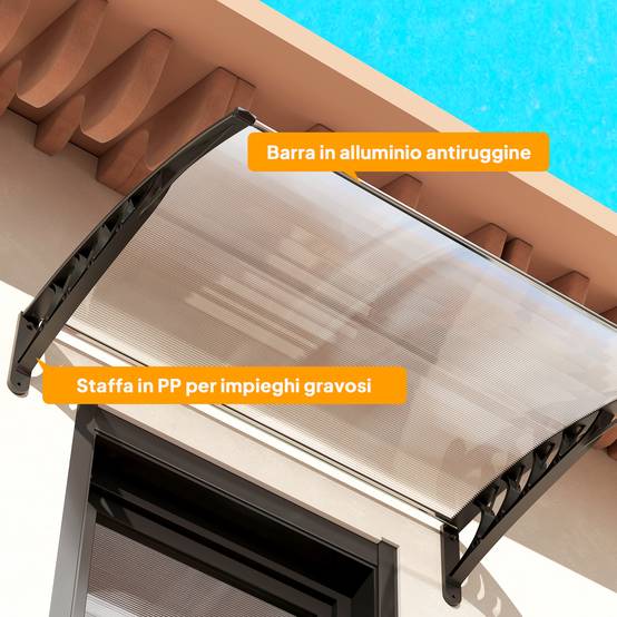 Auvent Porte Polycarbonate Aluminium Marquise Protection Intempéries Anti-UV 122x89cm Transparent - ComfortXL Outdoor Living - Image 10