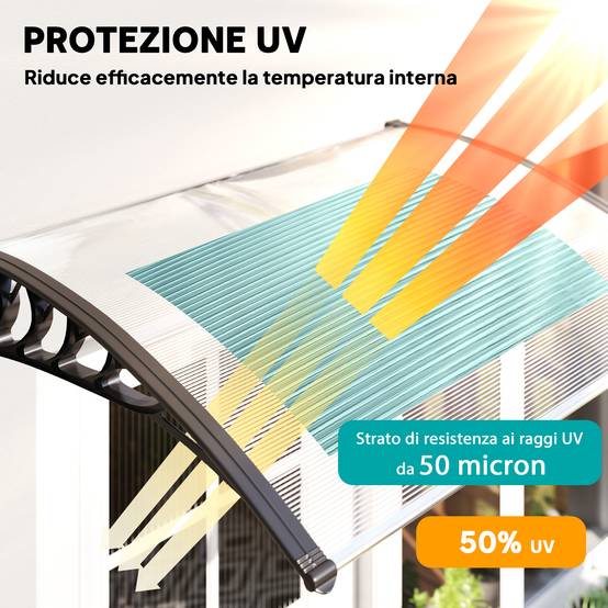 Auvent Porte Polycarbonate Aluminium Marquise Protection Intempéries Anti-UV 122x89cm Transparent - ComfortXL Outdoor Living - Image 6