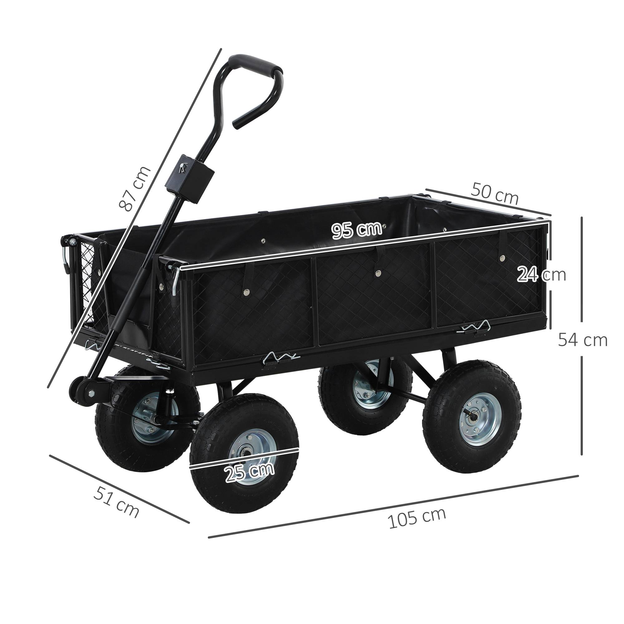 ComfortXL - Chariot de jardin en acier 114 L 105 x 51 x 54 cm noir charge 200 kg sac étanche - ComfortXL Outdoor Living - Image 5