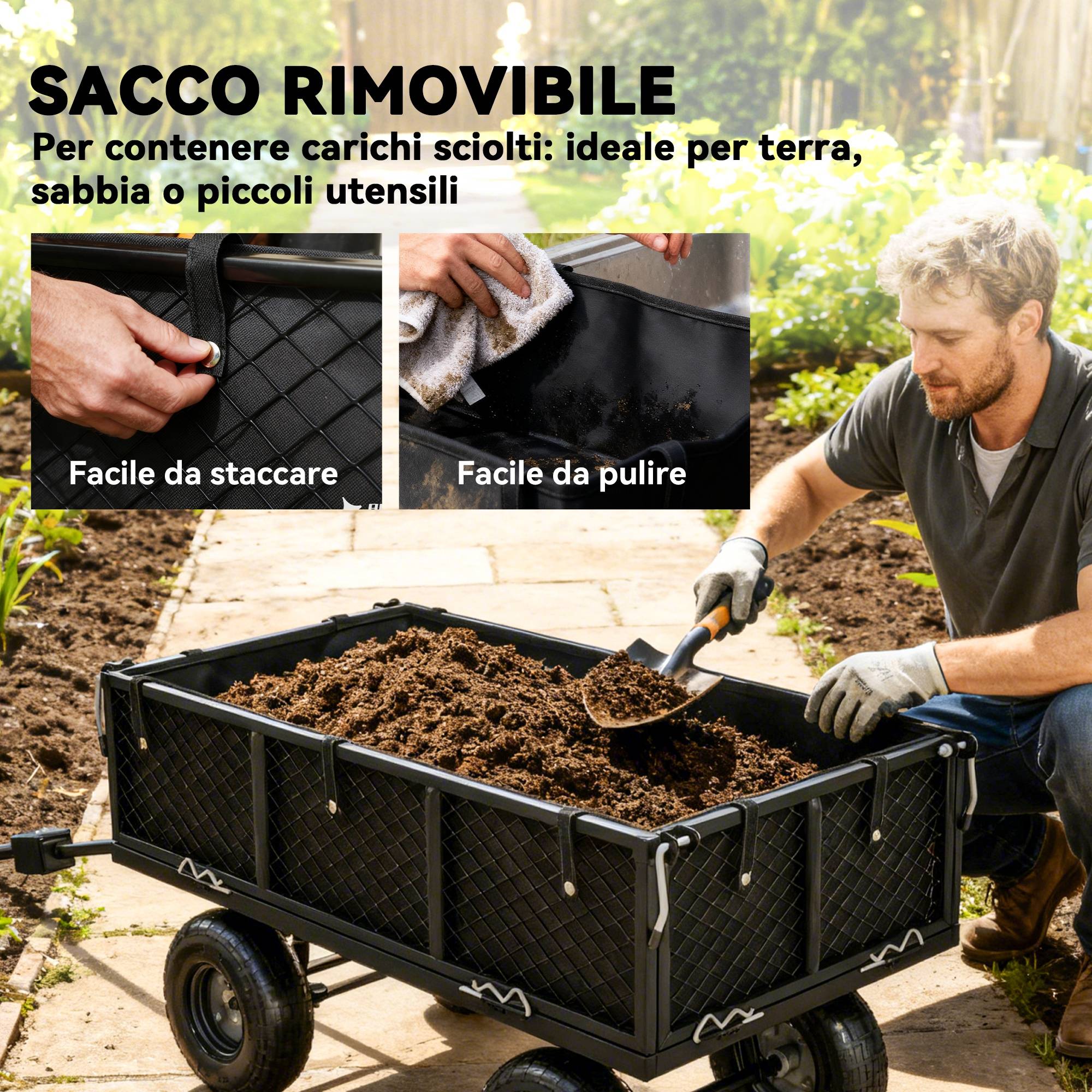 ComfortXL - Chariot de jardin en acier 114 L 105 x 51 x 54 cm noir charge 200 kg sac étanche - ComfortXL Outdoor Living - Image 7
