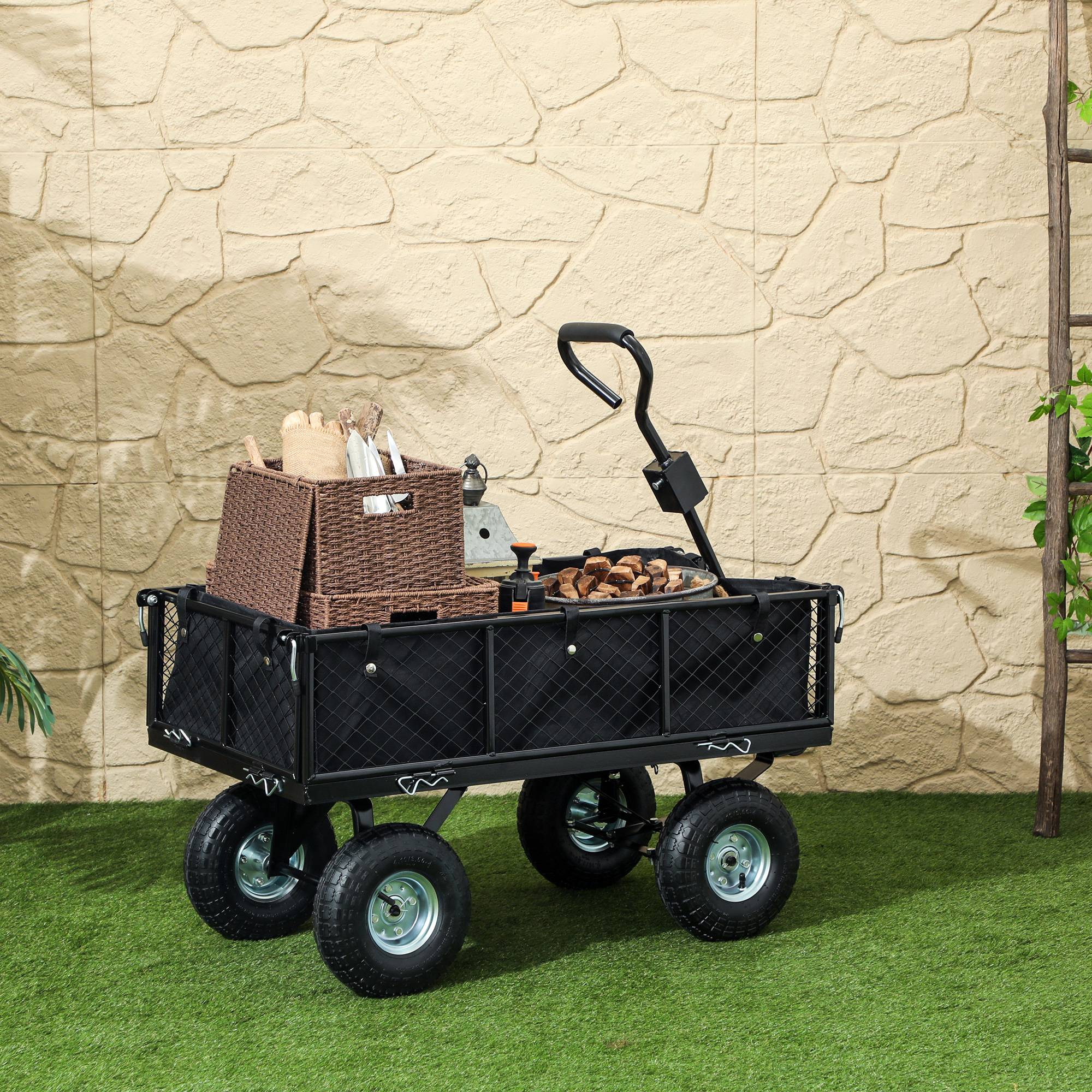 ComfortXL - Chariot de jardin en acier 114 L 105 x 51 x 54 cm noir charge 200 kg sac étanche - ComfortXL Outdoor Living - Image 4