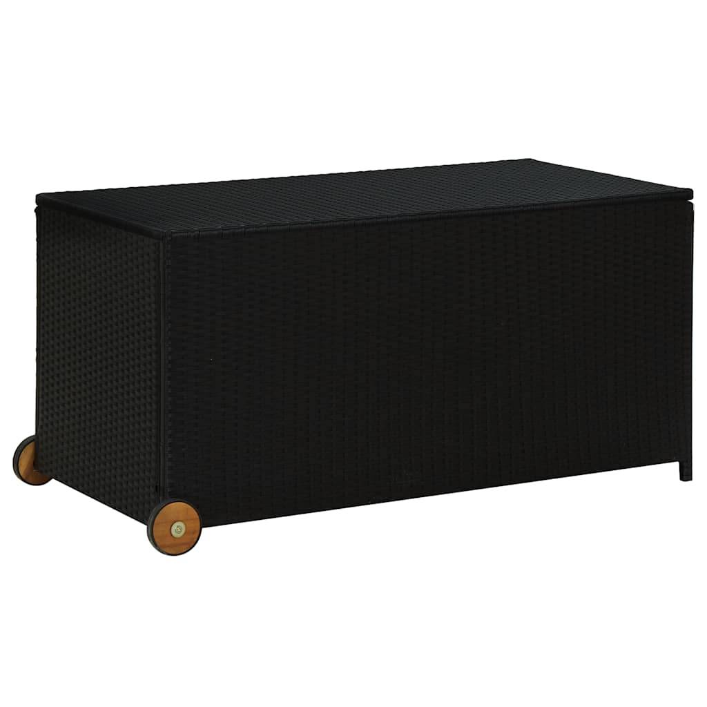 Coffre de Jardin en Résine Tressée sur Roues Sac Étanche pour Terrasse Noir 120x65x61 cm – ComfortXL Outdoor Living - Image 2
