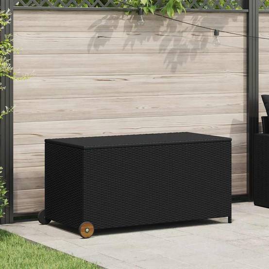 Coffre de Jardin en Résine Tressée sur Roues Sac Étanche pour Terrasse Noir 120x65x61 cm – ComfortXL Outdoor Living - Image 1