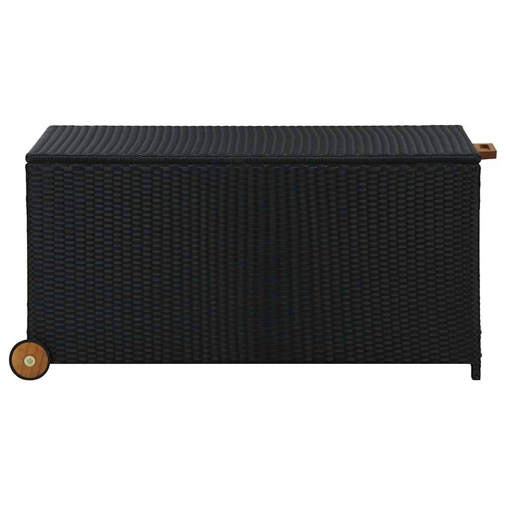 Coffre de Jardin en Résine Tressée sur Roues Sac Étanche pour Terrasse Noir 120x65x61 cm – ComfortXL Outdoor Living - Image 3