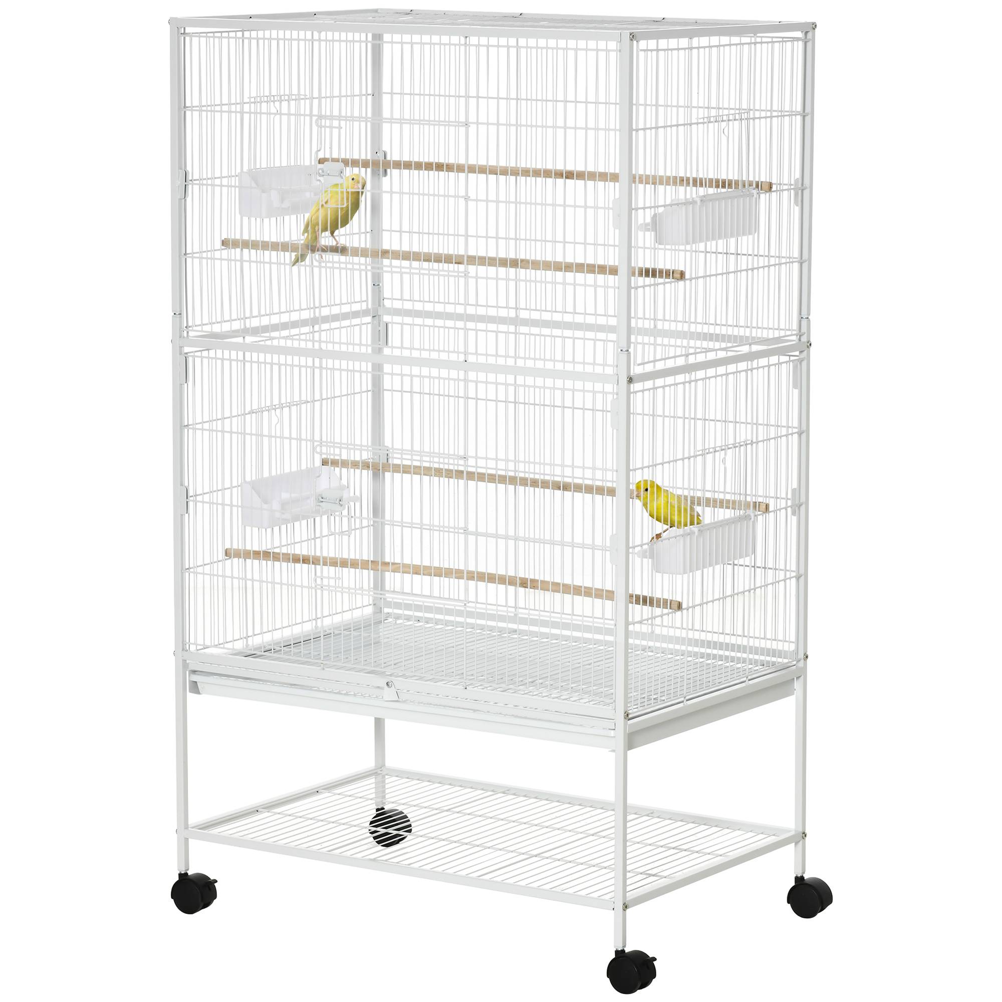 Sans Marque - Cage à oiseaux à roulettes 78 x 52 x 132 cm avec plateau et étagère amovibles pour canaris et perruches, blanche - Image 2