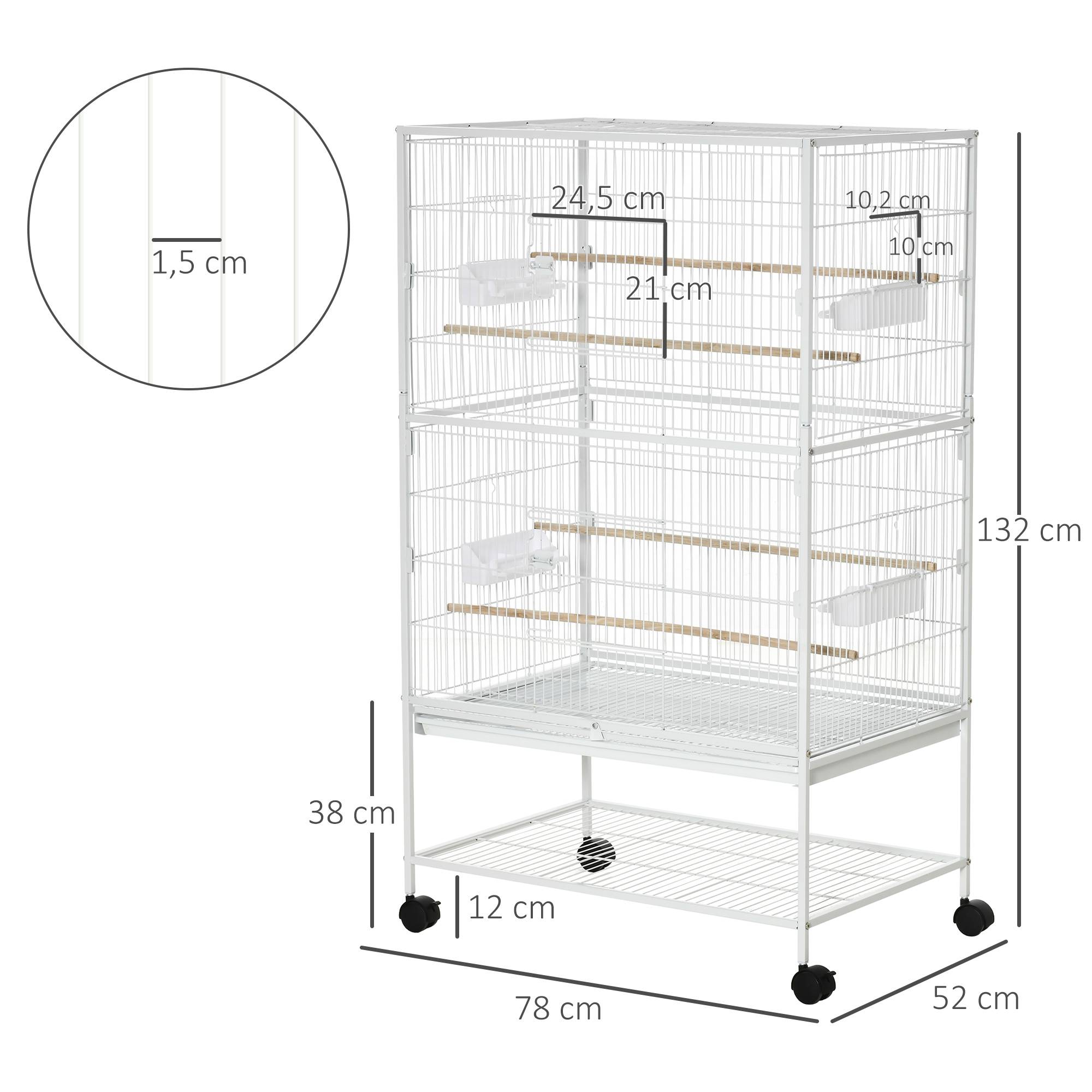 Sans Marque - Cage à oiseaux à roulettes 78 x 52 x 132 cm avec plateau et étagère amovibles pour canaris et perruches, blanche - Image 5
