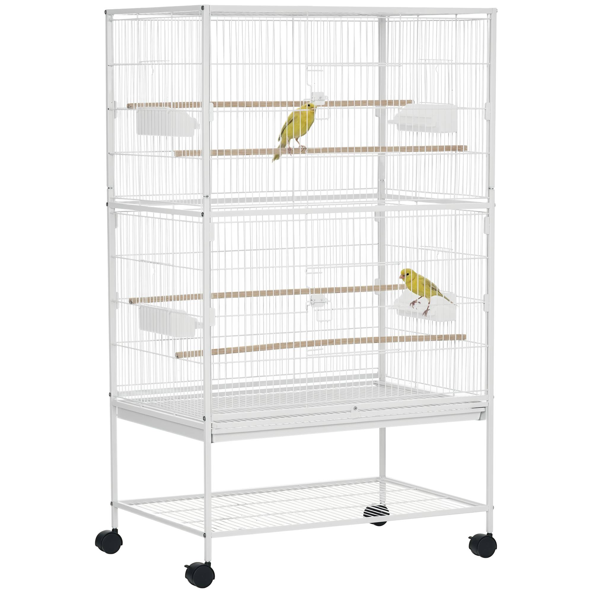 Sans Marque - Cage à oiseaux à roulettes 78 x 52 x 132 cm avec plateau et étagère amovibles pour canaris et perruches, blanche - Image 1
