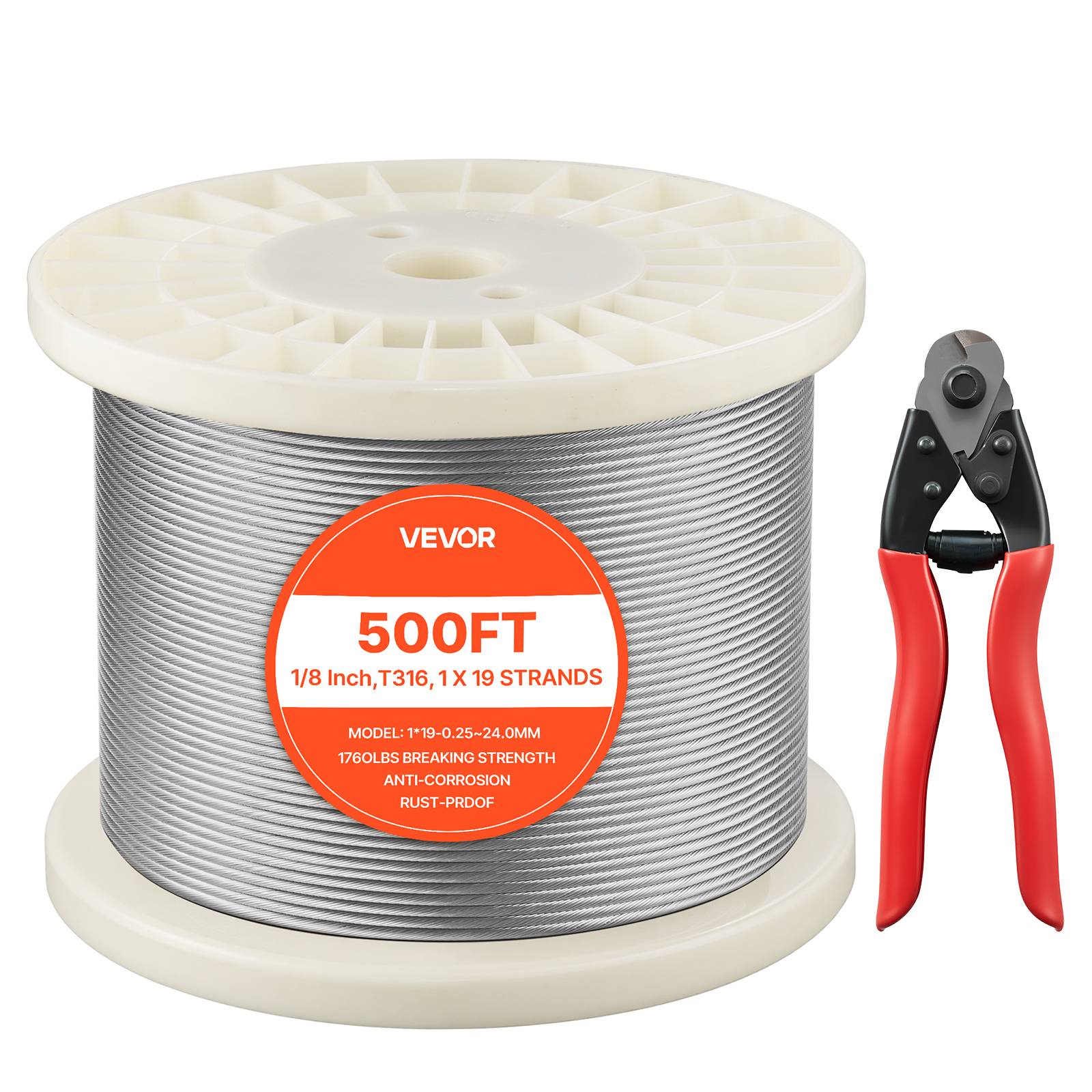 Vevor - VEVOR Câble en Acier Inoxydable Fil Tressé Inox 316 3,2 mm 152,4 m 1x19 Brins - Image 1