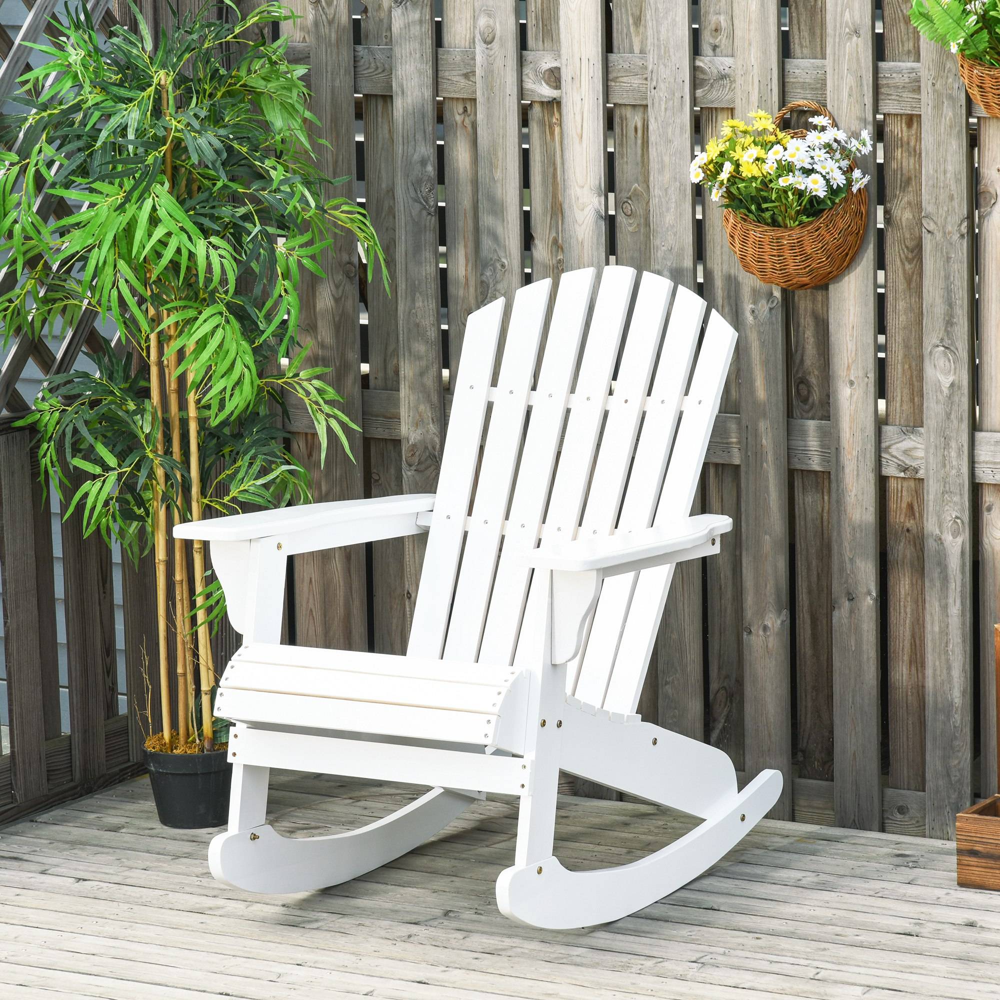 Chaise de jardin Adirondack, fauteuil à bascule, fauteuil de jardin, mobilier de jardin, chaise de balcon, blanche, 77 x 94 x 97 cm - Image 4