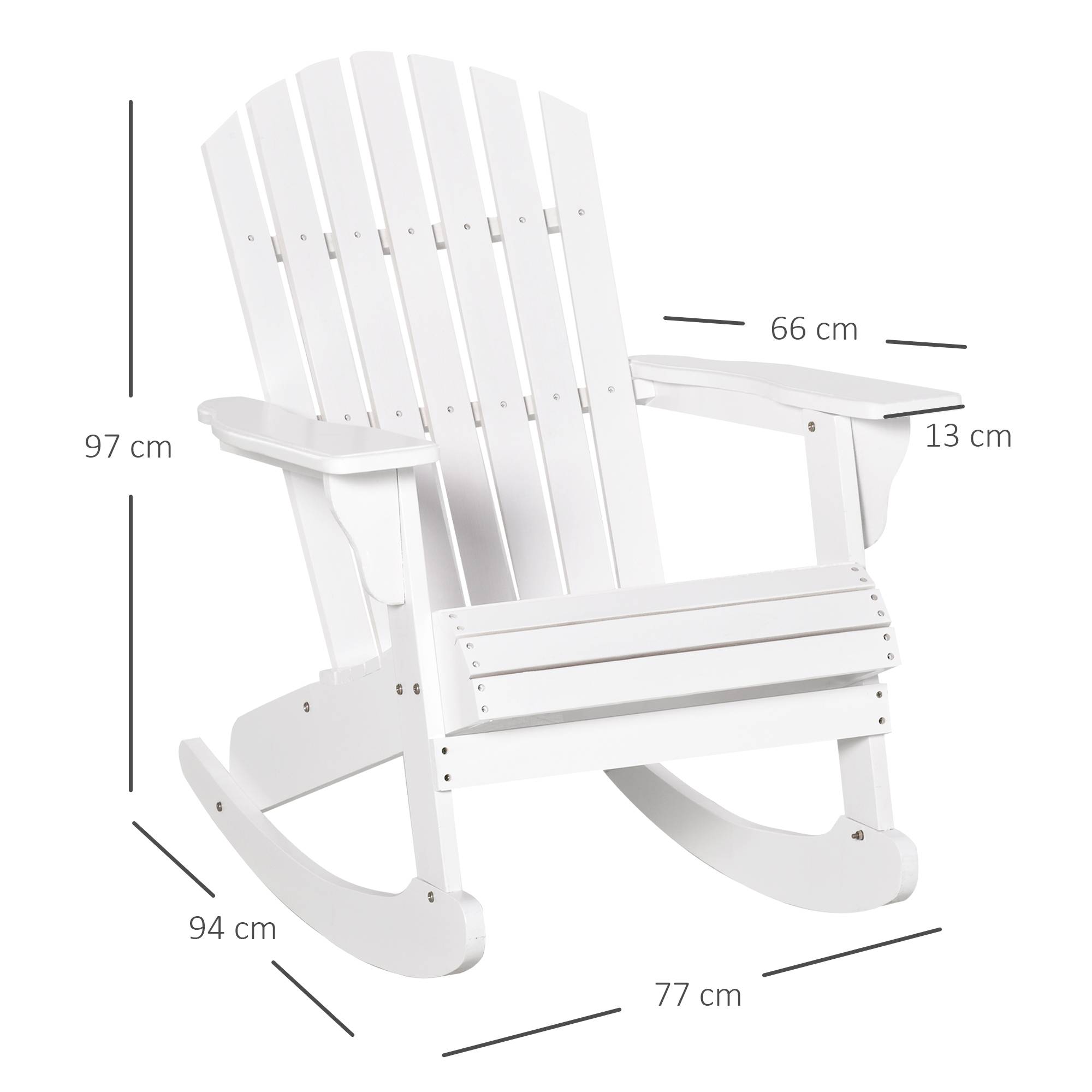 Chaise de jardin Adirondack, fauteuil à bascule, fauteuil de jardin, mobilier de jardin, chaise de balcon, blanche, 77 x 94 x 97 cm - Image 5