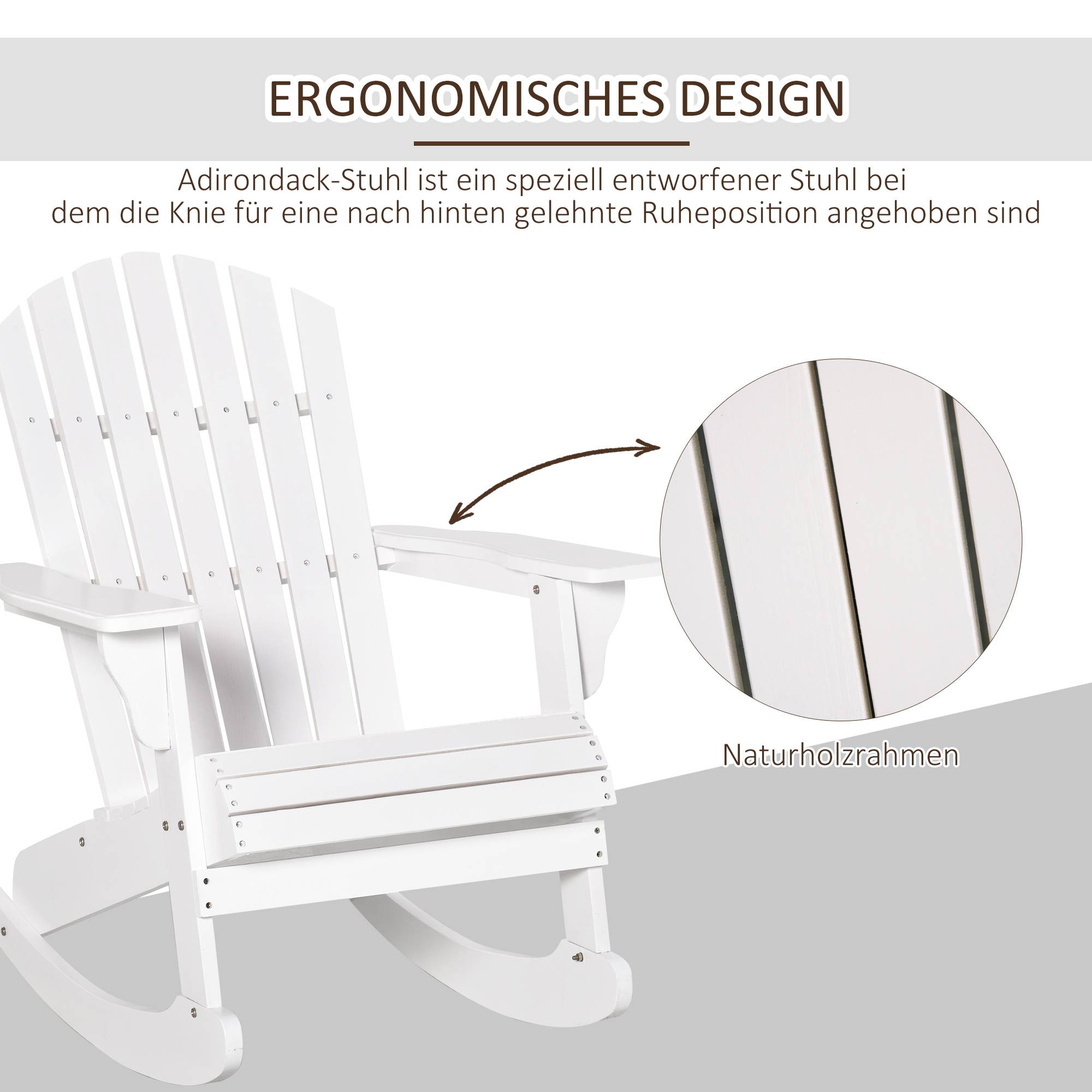 Chaise de jardin Adirondack, fauteuil à bascule, fauteuil de jardin, mobilier de jardin, chaise de balcon, blanche, 77 x 94 x 97 cm - Image 7