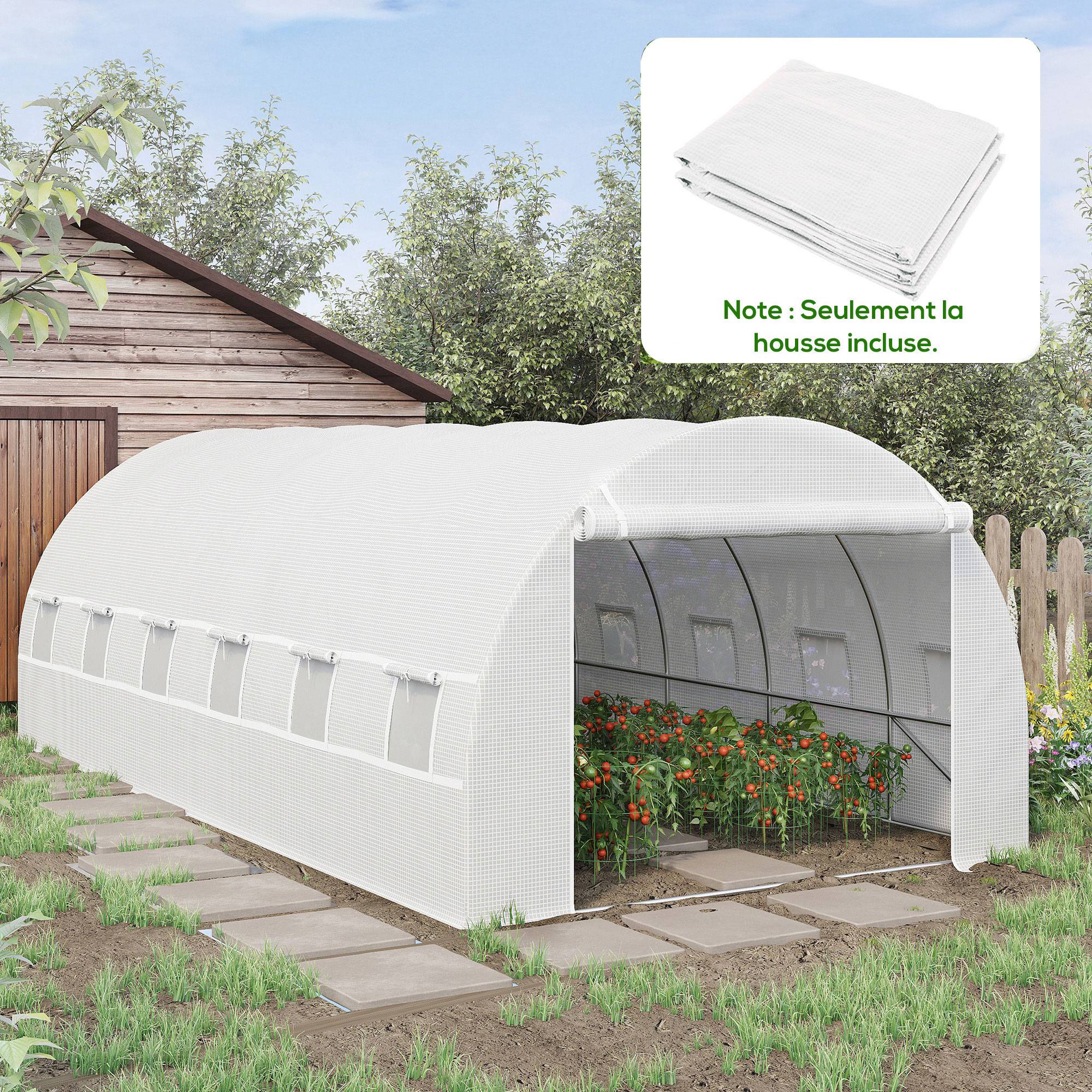 Bâche de Rechange Serre Tunnel 18 m², bâche 6L x 3l x 2H m PE Anti-UV imperméable 12 fenêtres + Porte Enroulable zippée - Image 3