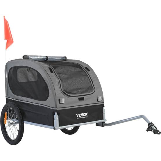 Remorque vélo chien pliable, charge 40 kg. Roues dégagement rapide, coupleur universel. Noir/gris. - Image 1