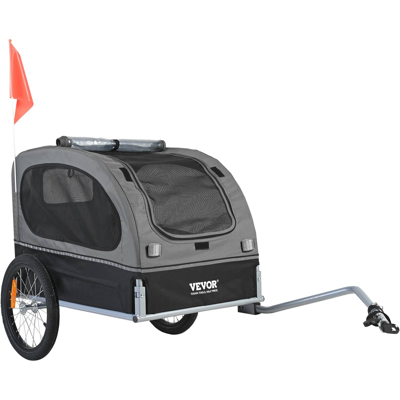 Remorque vélo chien pliable, charge 40 kg. Roues dégagement rapide, coupleur universel. Noir/gris. - Image 1