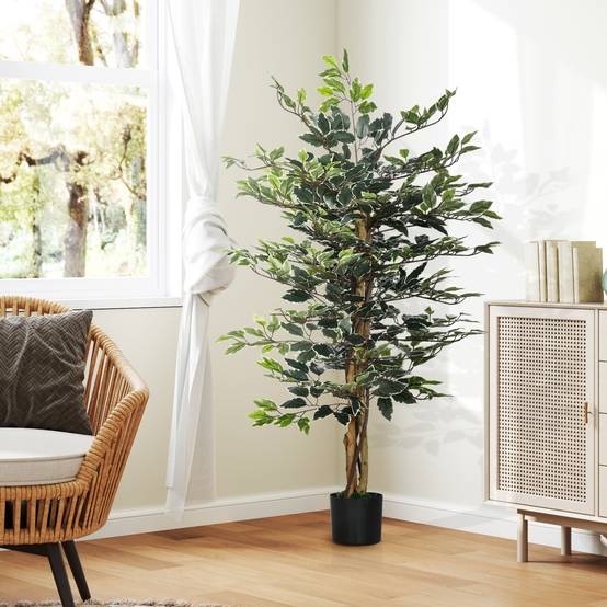 Ficus artificiel intérieur extérieur PE liane lichen pot inclus 130cm vert - ComfortXL Outdoor Living - Image 6