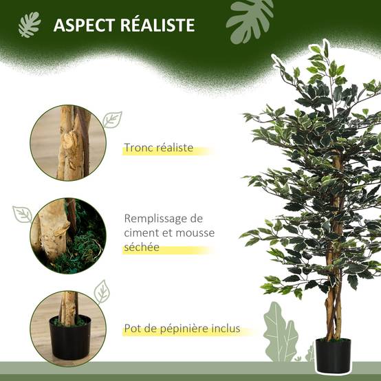Ficus artificiel intérieur extérieur PE liane lichen pot inclus 130cm vert - ComfortXL Outdoor Living - Image 7