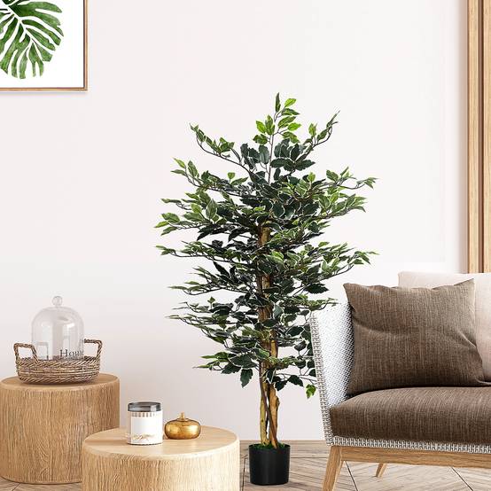Ficus artificiel intérieur extérieur PE liane lichen pot inclus 130cm vert - ComfortXL Outdoor Living - Image 3