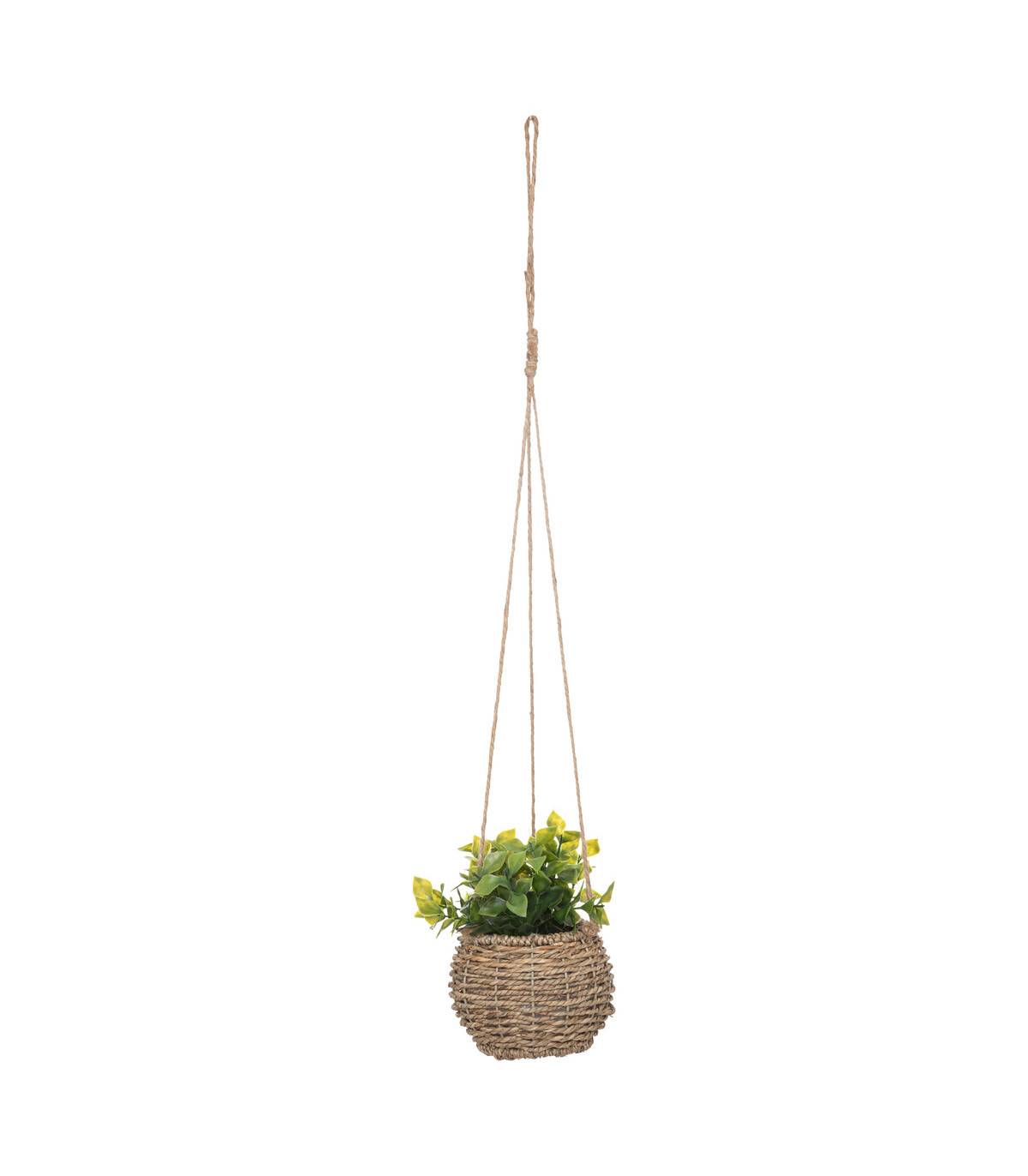 Plante artificielle suspendue pot en roseau H 60 cm - Image 1