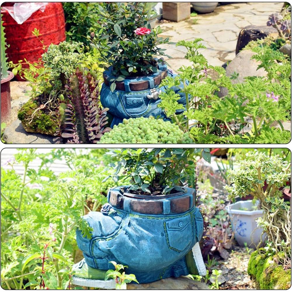 pot à fleurs-Pot de fleurs résine style jeans - Design unique - Décoration jardin - Living123 - Image 2