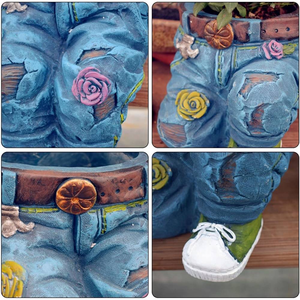 pot à fleurs-Pot de fleurs résine style jeans - Design unique - Décoration jardin - Living123 - Image 4
