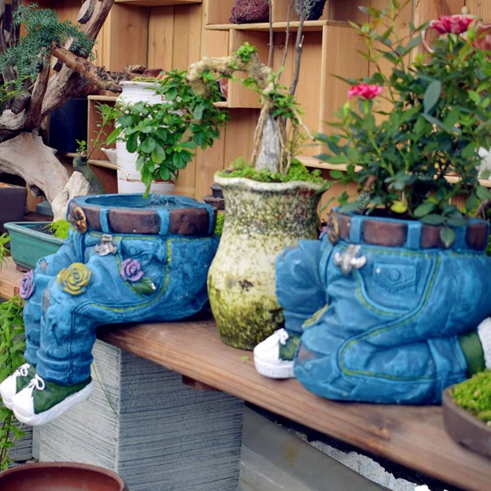 pot à fleurs-Pot de fleurs résine style jeans - Design unique - Décoration jardin - Living123 - Image 5