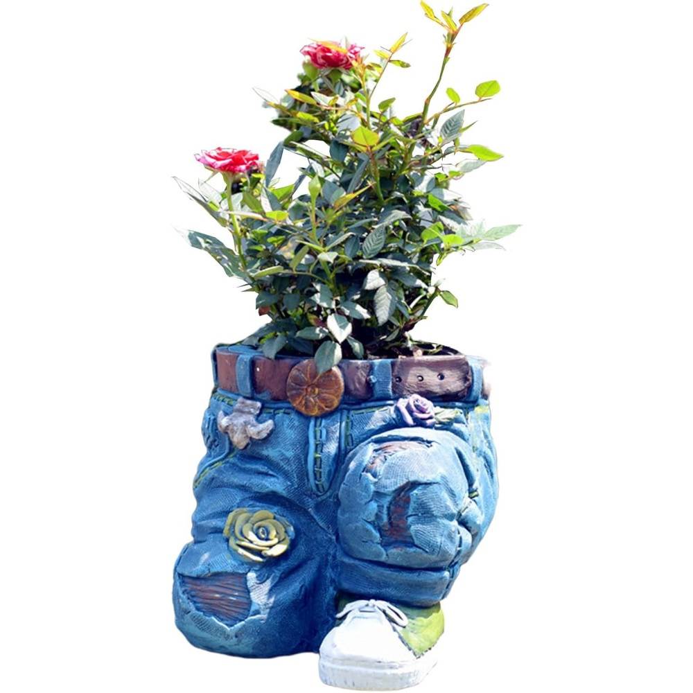 pot à fleurs-Pot de fleurs résine style jeans - Design unique - Décoration jardin - Living123 - Image 1