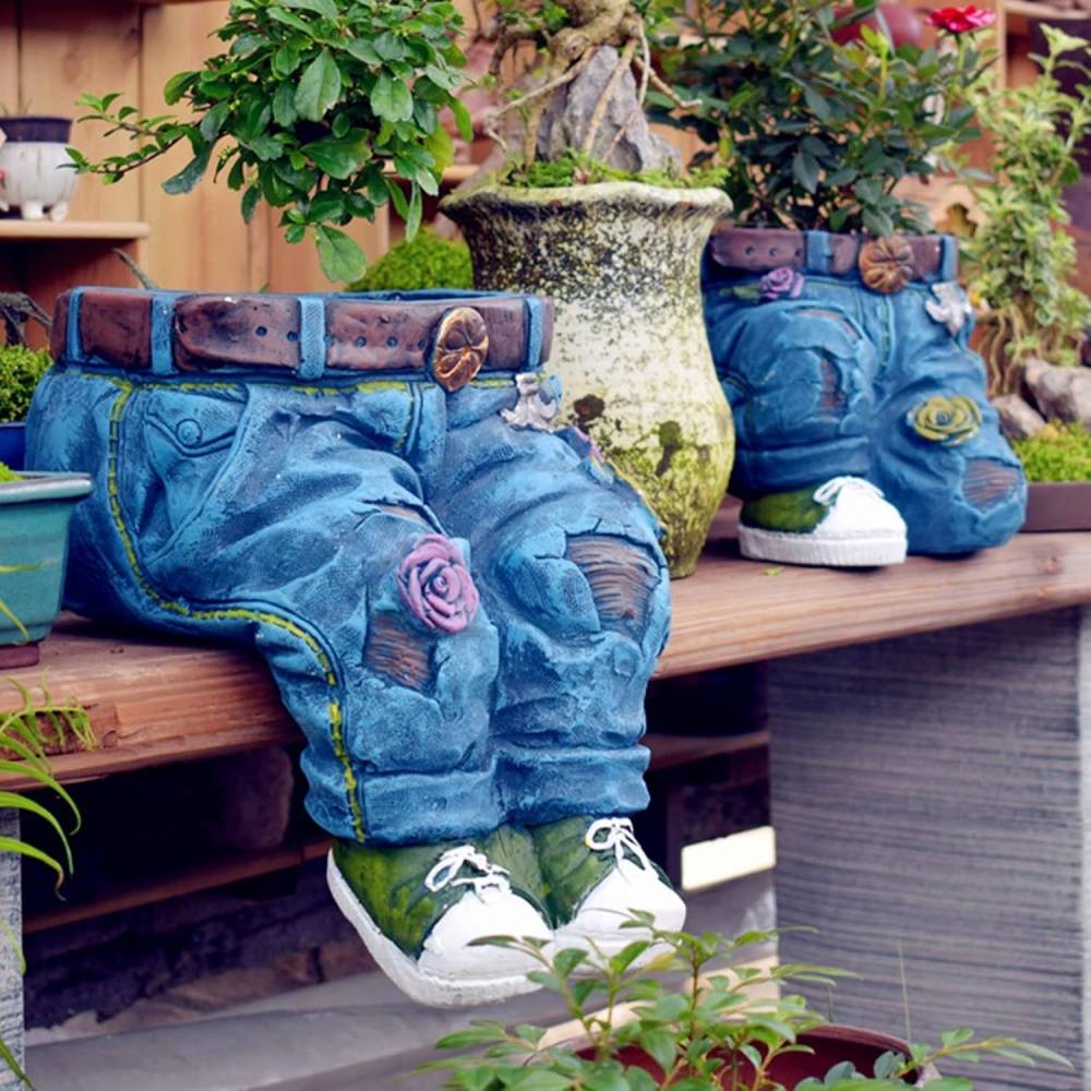 pot à fleurs-Pot de fleurs résine style jeans - Design unique - Décoration jardin - Living123 - Image 3